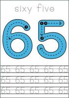 Vector numbers tracing worksheet for kids - tracing dashed lines and numbers