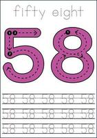 Vector numbers tracing worksheet for kids - tracing dashed lines and numbers