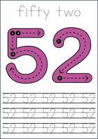 Vector numbers tracing worksheet for kids - tracing dashed lines and numbers