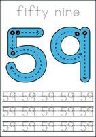 Vector numbers tracing worksheet for kids - tracing dashed lines and numbers