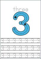 Vector numbers tracing worksheet for kids - tracing dashed lines and numbers