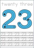 Vector numbers tracing worksheet for kids - tracing dashed lines and numbers