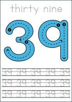 Vector numbers tracing worksheet for kids - tracing dashed lines and numbers