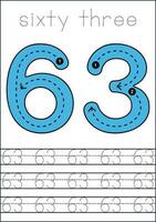 Vector numbers tracing worksheet for kids - tracing dashed lines and numbers