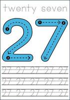 Vector numbers tracing worksheet for kids - tracing dashed lines and numbers