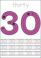 Vector numbers tracing worksheet for kids - tracing dashed lines and numbers