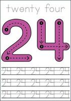 Vector numbers tracing worksheet for kids - tracing dashed lines and numbers