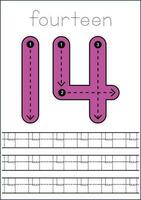 Vector numbers tracing worksheet for kids - tracing dashed lines and numbers