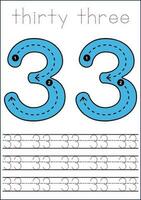 Vector numbers tracing worksheet for kids - tracing dashed lines and numbers