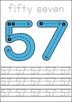 Vector numbers tracing worksheet for kids - tracing dashed lines and numbers