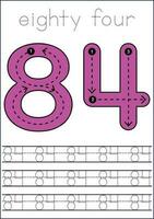 Vector numbers tracing worksheet for kids - tracing dashed lines and numbers