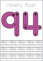Vector numbers tracing worksheet for kids - tracing dashed lines and numbers