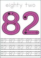 Vector numbers tracing worksheet for kids - tracing dashed lines and numbers