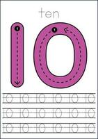 Vector numbers tracing worksheet for kids - tracing dashed lines and numbers