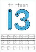 Vector numbers tracing worksheet for kids - tracing dashed lines and numbers