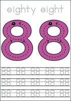Vector numbers tracing worksheet for kids - tracing dashed lines and numbers