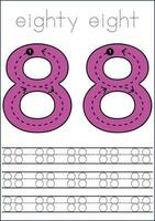 Vector numbers tracing worksheet for kids - tracing dashed lines and numbers