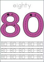 Vector numbers tracing worksheet for kids - tracing dashed lines and numbers