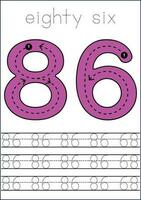 Vector numbers tracing worksheet for kids - tracing dashed lines and numbers