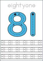 Vector numbers tracing worksheet for kids - tracing dashed lines and numbers