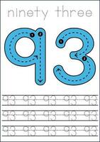 Vector numbers tracing worksheet for kids - tracing dashed lines and numbers