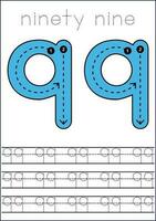 Vector numbers tracing worksheet for kids - tracing dashed lines and numbers