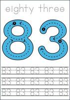 Vector numbers tracing worksheet for kids - tracing dashed lines and numbers