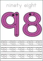 Vector numbers tracing worksheet for kids - tracing dashed lines and numbers