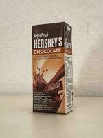 Kuala Lumpur, Malaysia in May 2023. Flavored soya milk Soyfresh Hershey's Chocolate. photo