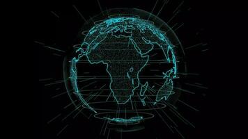 Digital Earth, Digital data globe - abstract 3D rendering of a scientific technology data network surrounding planet earth conveying connectivity video