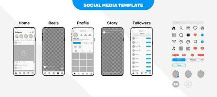 Social Media feed reels story and profile page templates with icons and notifications set vector. vector