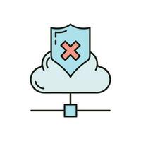 Data exchange cloud icon, protect remote info storage, database computer technology information outline flat vector illustration, isolated on white.