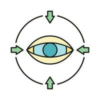 concepto ojo en línea base de datos computadora tecnología icono, remoto datos almacenamiento, proteger información contorno plano vector ilustración, aislado en blanco.