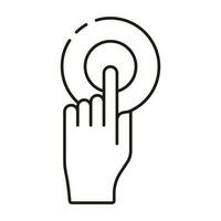 Hand point click online modern digital technology icon, online database cloud outline flat vector illustration, isolated on white.