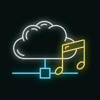 Data exchange music cloud icon glow neon style, info storage database computer information outline flat vector illustration, isolated on white.