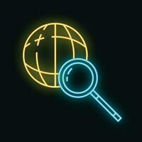 Search information in global internet icon glow neon style, online computer database cloud outline flat vector illustration, isolated on white.