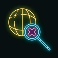 Search information in global internet icon glow neon style, online computer database cloud outline flat vector illustration, isolated on white.