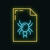 Virus attack online database computer technology icon neon glow style, remote data storage outline flat vector illustration, isolated on white.