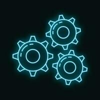 Setting gear computer technology icon neon glow style, remote data storage, protect information outline flat vector illustration, isolated on white.
