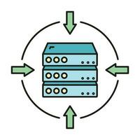 remoto computadora servidor datos intercambiar nube icono proteger base de datos almacenamiento, tecnología información contorno plano vector ilustración, aislado en blanco.