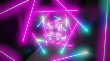 Flying Inside Geometrical Futuristic Tunnel With Glowing Flourescent Ultraviolet Neon Lights - 3D 8k Seamless Loop Animation video