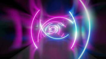 Flying Inside Geometrical Futuristic Tunnel With Glowing Circular Ultraviolet Neon Lights - 3D 8k Seamless Loop Animation video