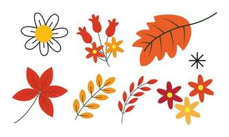 Autumn leaves set, isolated on white background. Simple cartoon flat style. Isolated vector illustration. Design for stickers, logo, web and mobile app.