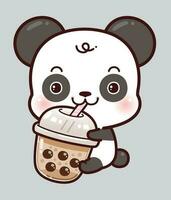 Cute little panda happy drinking boba milk tea vector