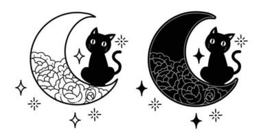 Black cat in moon with a rose pattern vector