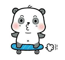 Cute Little Panda Skateboarding. flat cartoon style vector