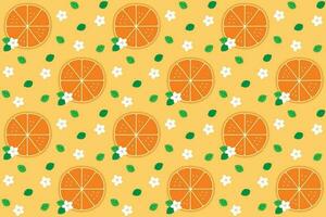Cute oranges slices and orange blossom. Vector seamless texture. Pattern Background