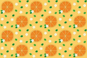 Cute oranges slices and orange blossom. Vector seamless texture. Pattern Background