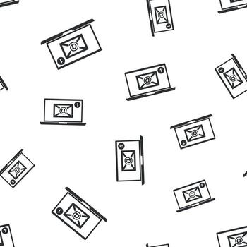 ordenador portátil computadora sin costura modelo antecedentes. negocio plano vector ilustración. cuaderno firmar símbolo modelo.