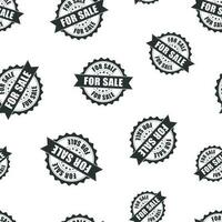 For sale rubber stamp seamless pattern background. Business concept vector illustration. For sale badge symbol pattern.
